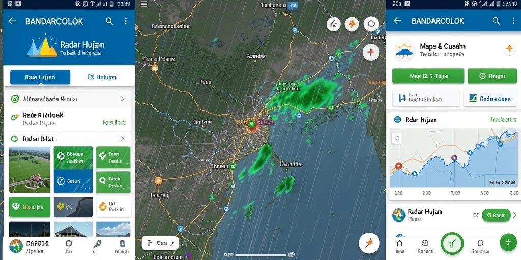 Tampilan antarmuka aplikasi BANDARCOLOK dengan peta radar hujan.