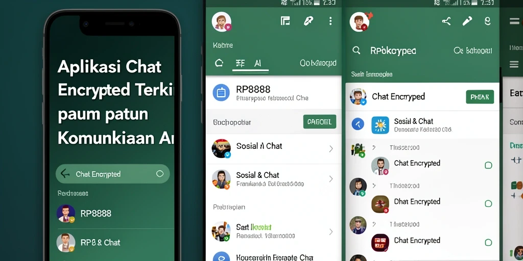 Tampilan antarmuka utama RP8888 dengan fitur Chat Encrypted yang aman.