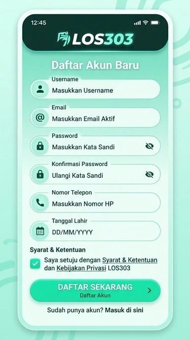 Tampilan halaman daftar los303